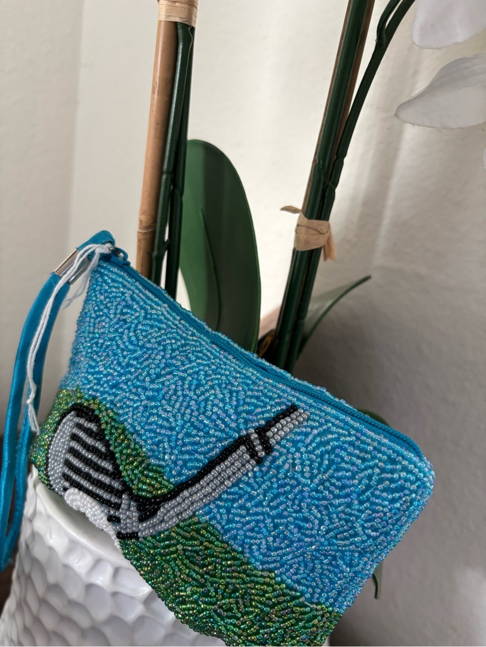Vintage Beaded blue and green Golf mini bag/wristlet